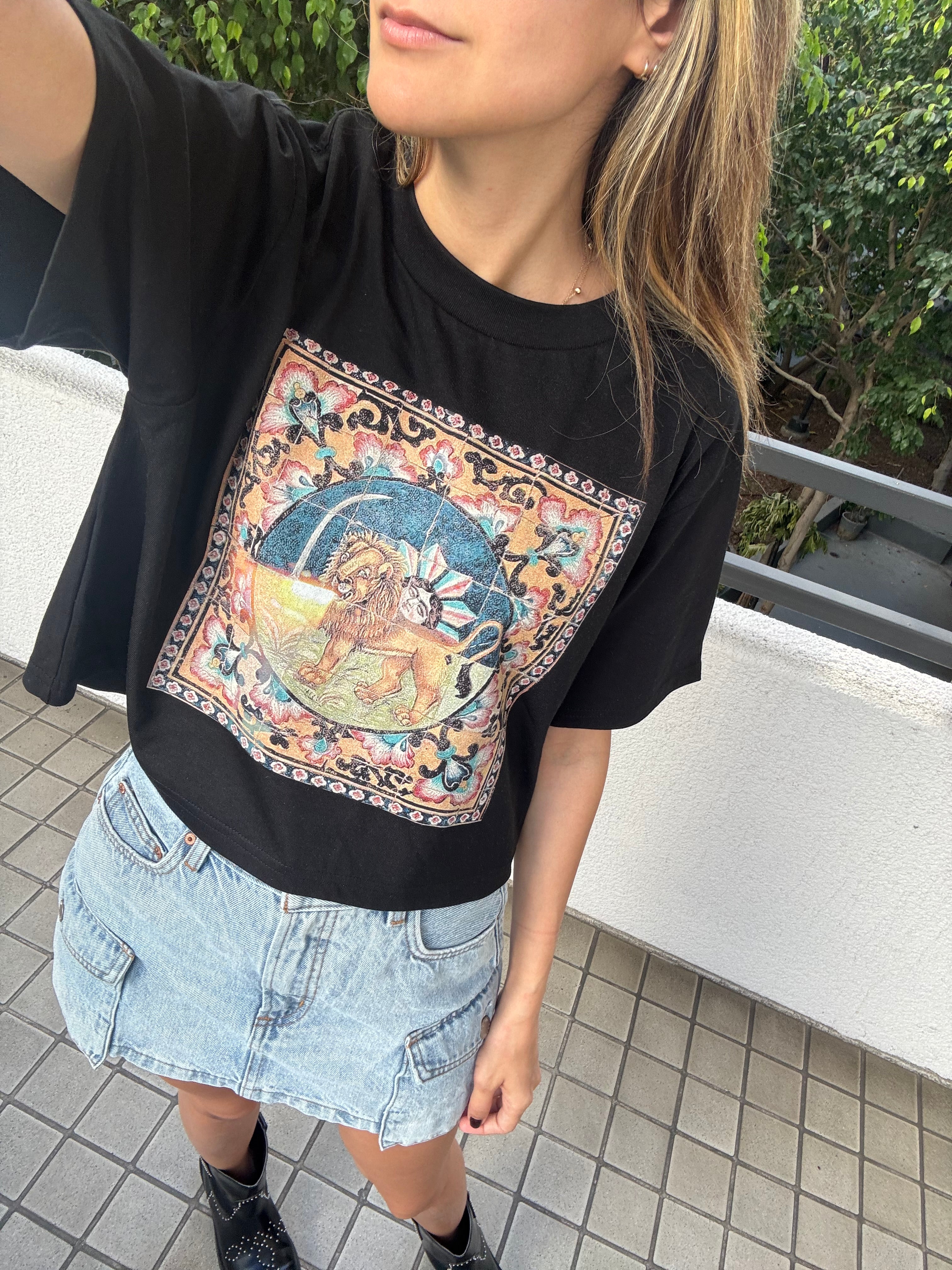 The Lion and Sun Tee in black